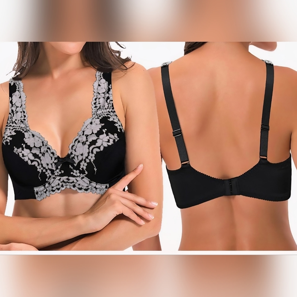 Curve Muse. Elegant Lace Minimizer Underwire Bra. Black and Tan. Size 38C. NWT. - Picture 7 of 14